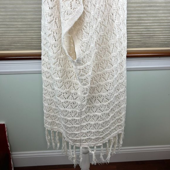 LA Hearts Cotton Linen Crochet Open Knit Open Front Longline Fringed Cardigan - Picture 10 of 16